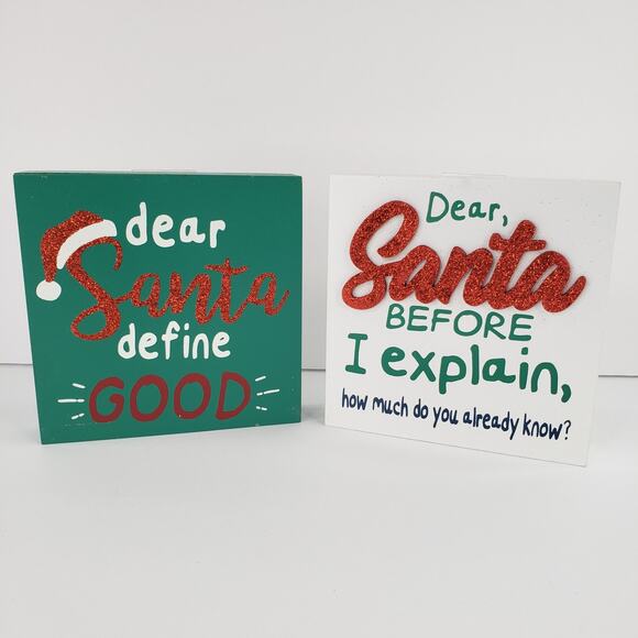 Unbranded Other - Set of 2 Christmas Santa Wood Decor Signs Funny Holiday Humor Humorous